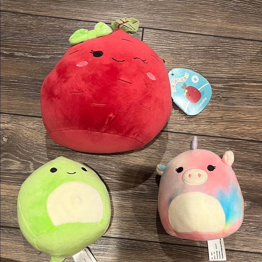NWT Squishmallows Red, Green, and Pink Plush Trio